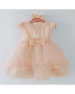 Brown color 3 layer ruffled soft organza party frock