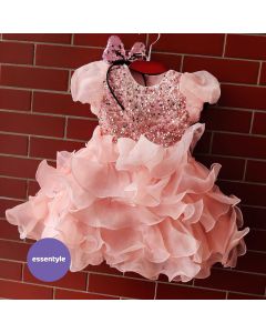 Pink color 5 Layer ruffled organza party frock