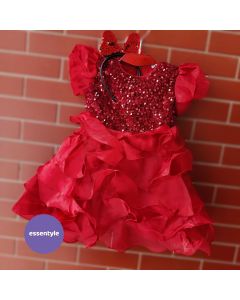 Maroon color 5 Layer ruffled organza party frock
