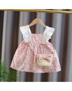 MFL707-Pink color summer frock with bag