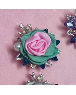 Mint pink rose flower brooch