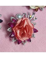 Peach rose flower brooch