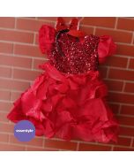 Maroon color 5 Layer ruffled organza party frock