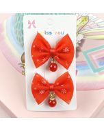 ES5-4 Red Bow Hair clip pearl-pendant 