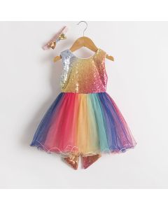 Gorgeous  watermelon rainbow color sequin party frock