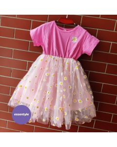 Pink daisy soft net party frock