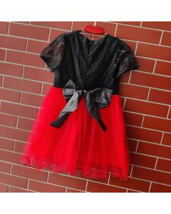 Red black lace net party frock