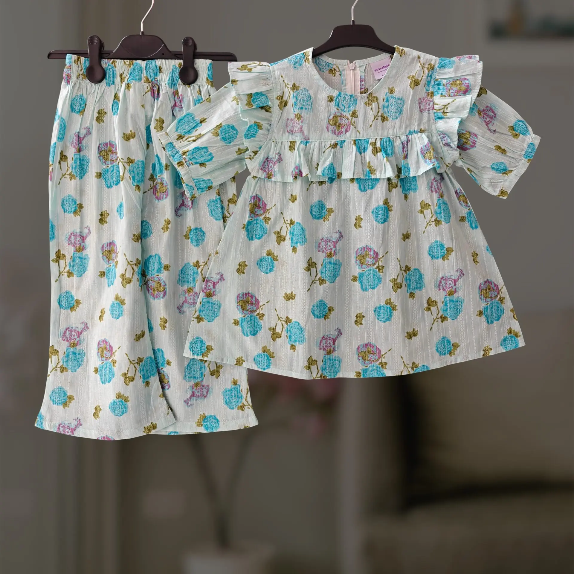 Blue cotton candy top-pant set E4T2