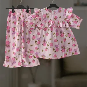 Pink cotton candy top-pant set E4T3