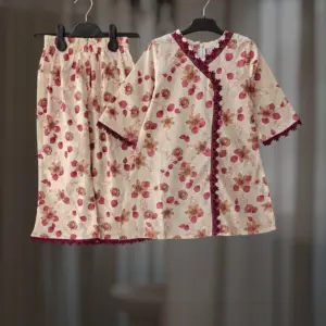 Cream jaam floral cotton kamiz-pant set E7T1