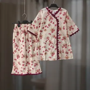 Cream jaam floral cotton kamiz-pant set E7T1