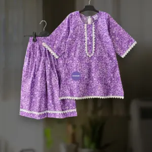 Purple floral cotton kamiz-pant set E10T4