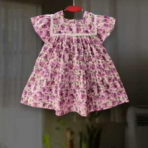 Purple pink cotton frock E9T2