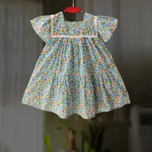 Sky green cotton frock E9T3