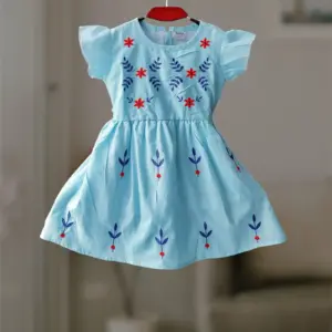 Skyblue pure cotton frock 2-12y E9T1