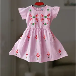 Pink pure cotton frock 2-12y E9T2