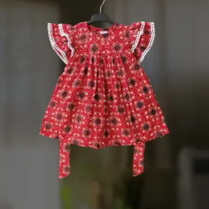 Red chunri bexi cotton frock E11T1