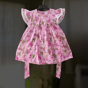 Pink floral bexi cotton frock E11T3