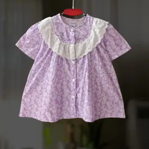 Lavender floral cotton top E13T3