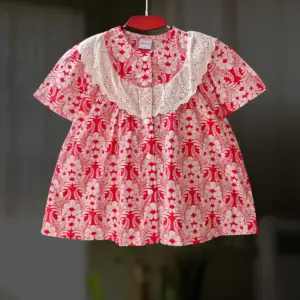 Red floral cotton top E13T4