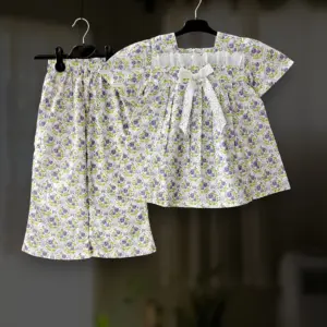 Purple floral cotton top-pant set E15T2