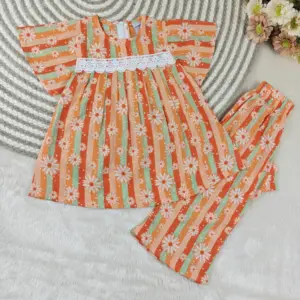 Orange Daisy cotton top-pant set E16T2