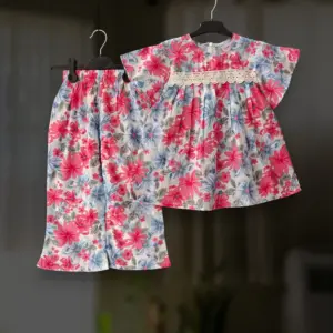 Blue Misty cotton top-pant set E16T3