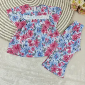 Blue Misty cotton top-pant set E16T3