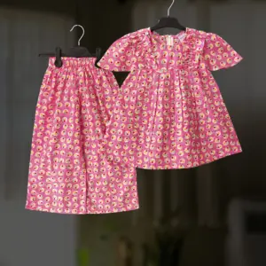 Misti cherry cotton top-pant set E14T2