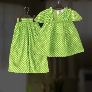 Lemon polka cotton top-pant set E14T4