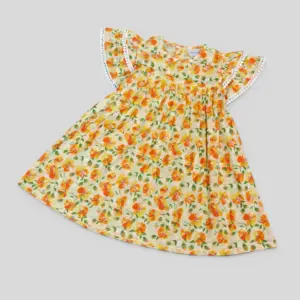 Yellow floral cotton frock E11xT9