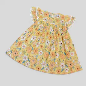 Yellow floral cotton frock E11xT4