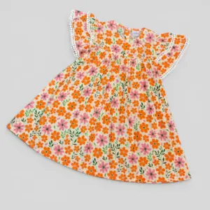 Orange floral cotton frock E11xT11