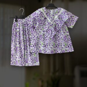 Lavender floral cotton top-pant set E20T2