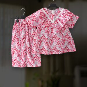 Red floral cotton top-pant set E20T3