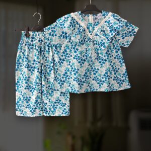Blue floral cotton top-pant set E20T4