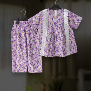 Lavender floral cotton top-pant set E21T1