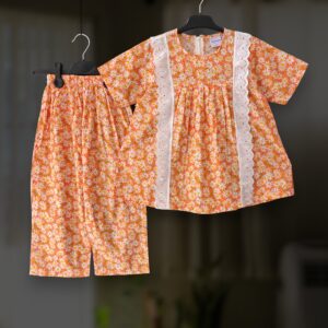 Orange floral cotton top-pant set E21T3