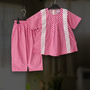 Misti polka cotton top-pant set E21T4