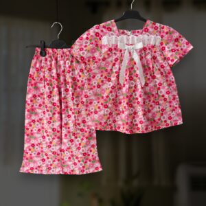 Misti red floral cotton top-pant set E23T1