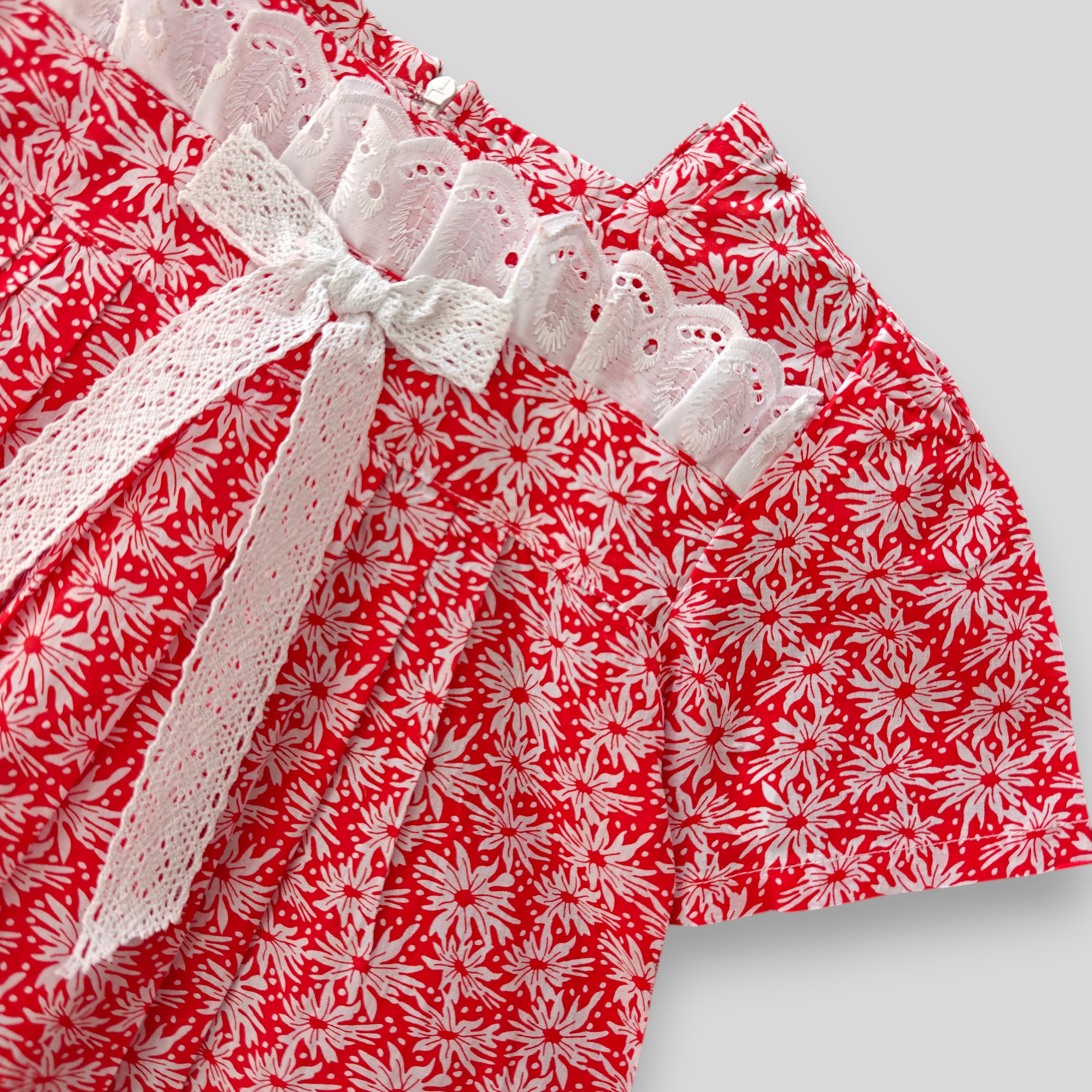 Red daisy floral cotton top-pant set E23T2 - Image 2