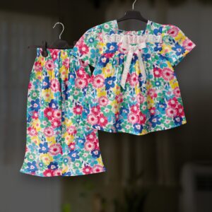 Multi floral cotton top-pant set E23T3