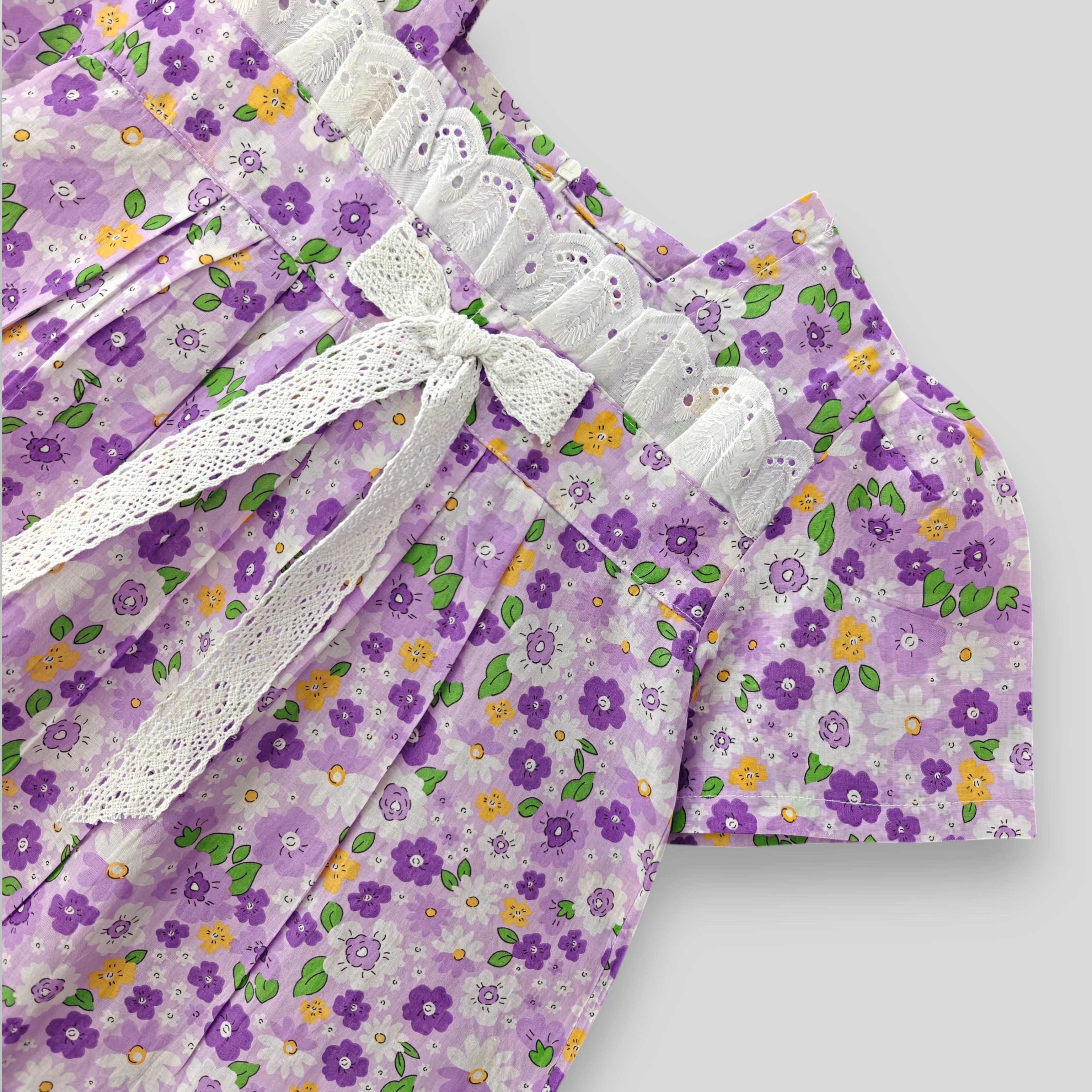 Purple floral cotton top-pant set E23T4 - Image 2