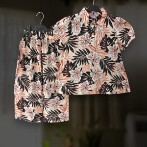 Peachy floral linen top-pant set E24T3