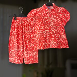 Orange leopard linen top-pant set E24T4