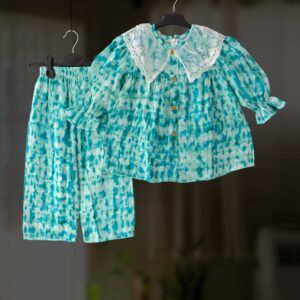 Ocean blue muslin top-pant set E26T1