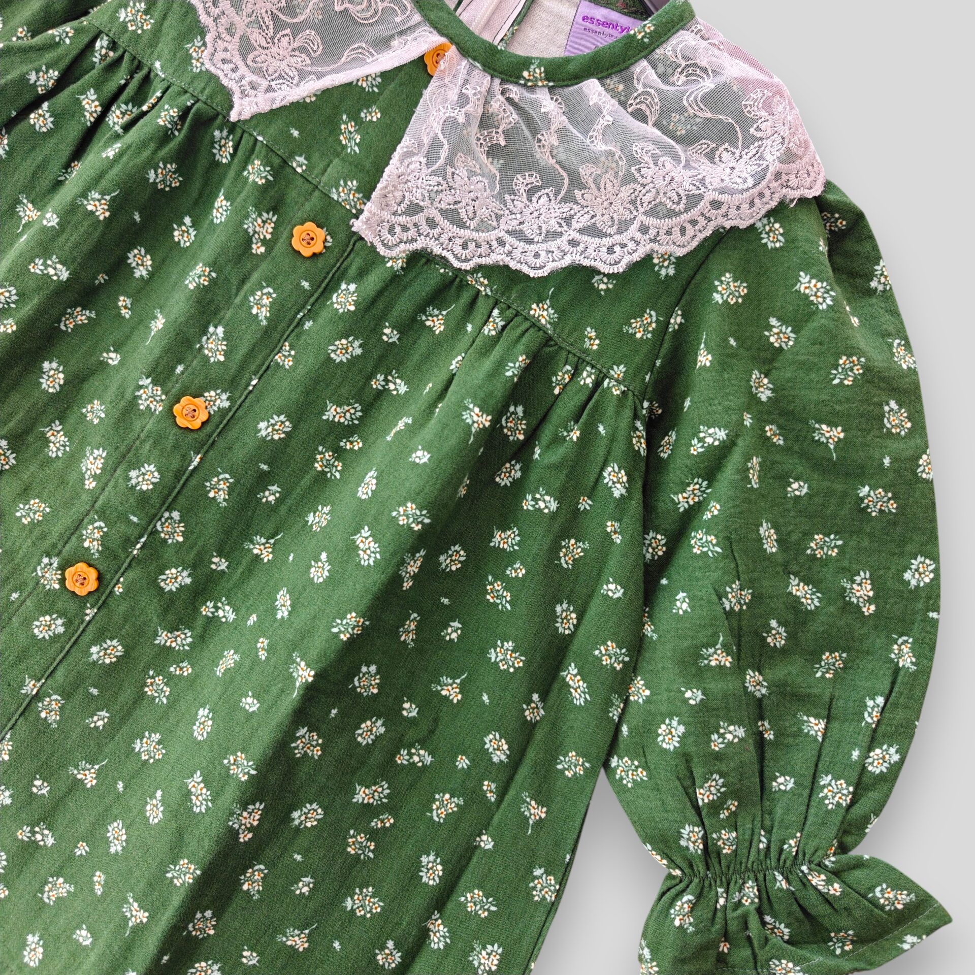 Green floral muslin top-pant set E26T2 - Image 2