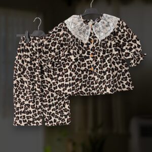 Leopard muslin top-pant set E26T3