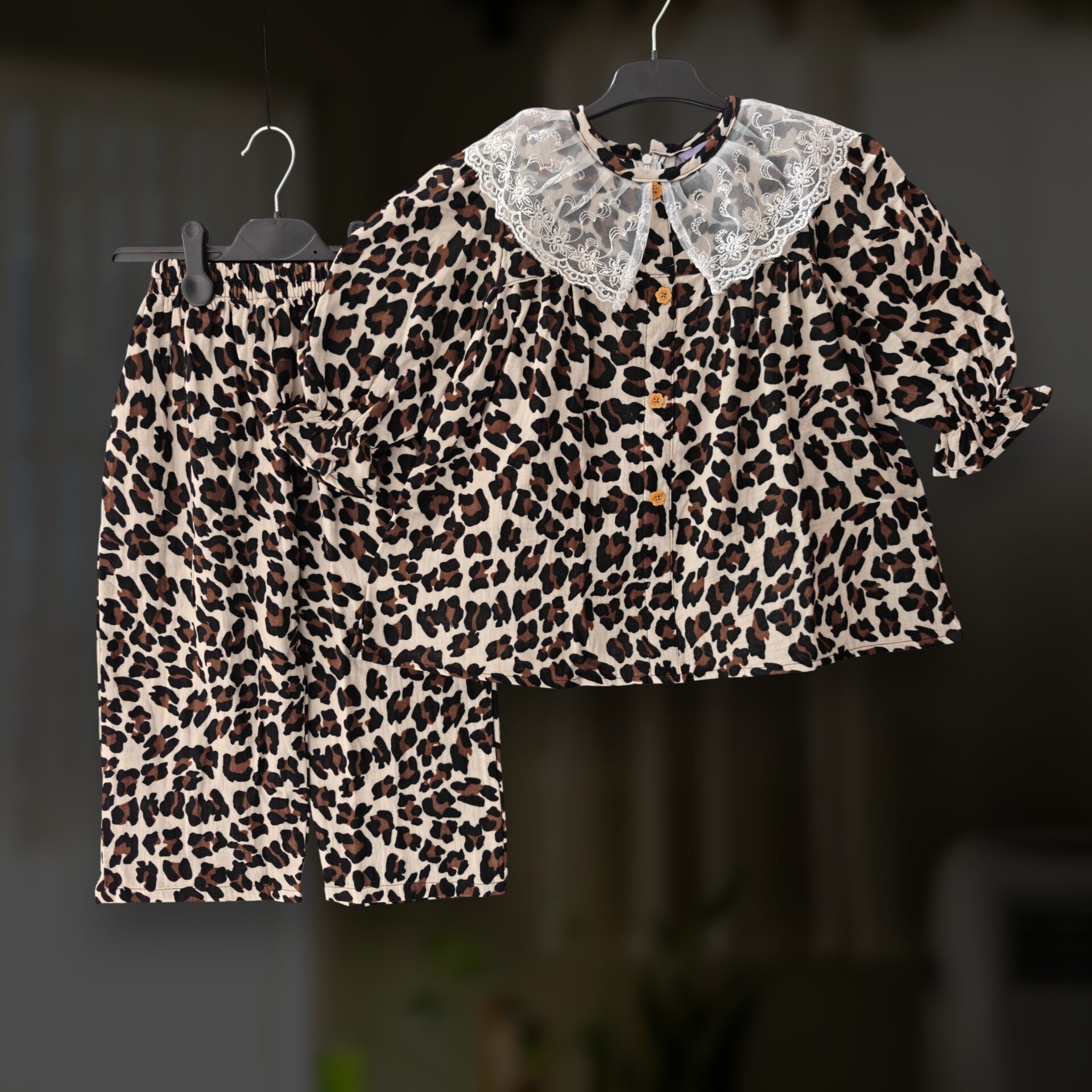 Leopard muslin top-pant set E26T3