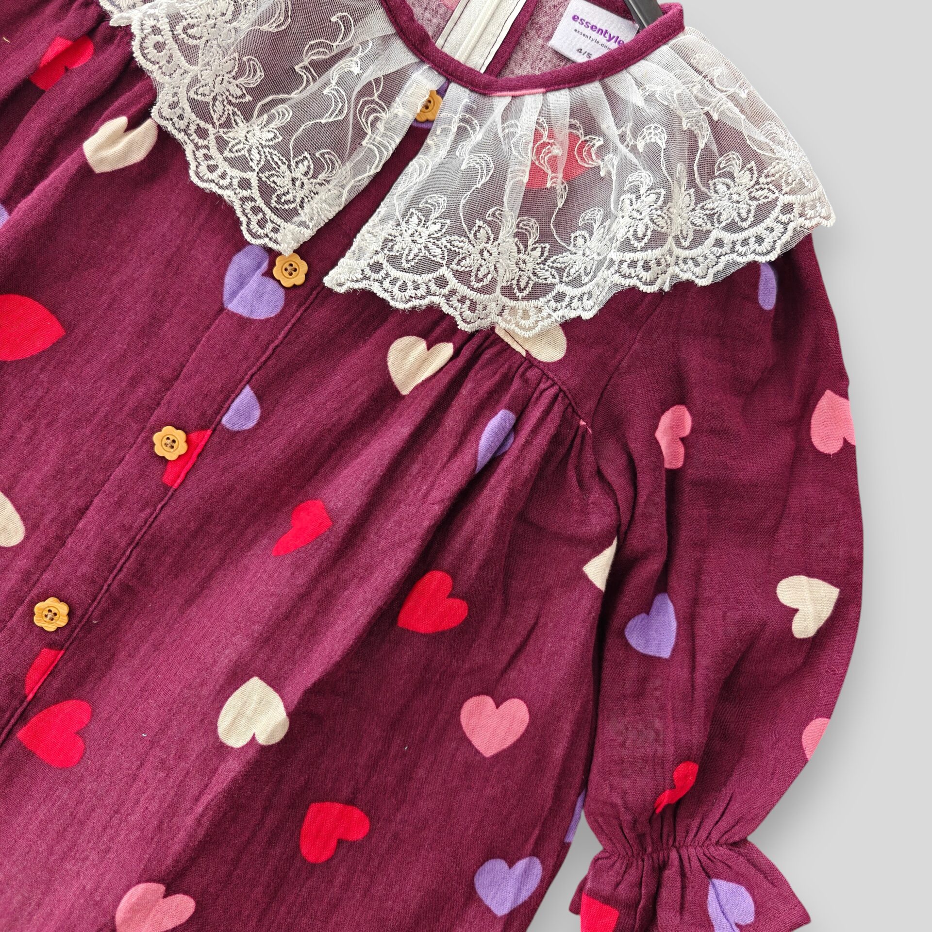 Maroon heart muslin top-pant set E26T4 - Image 2